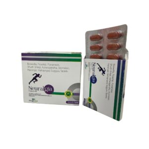 Neuralgia Tablets Product. Box on left and strip on right.